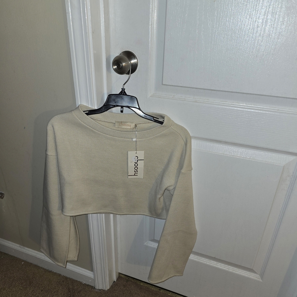 Beige Cropped Sweater Top